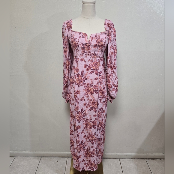Free People Jaymes Floral Print Square Neck Long Sleeves Midi Dress Size Small - Picture 4 of 9